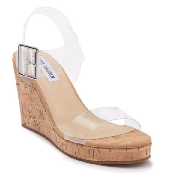 clear cork wedge heels